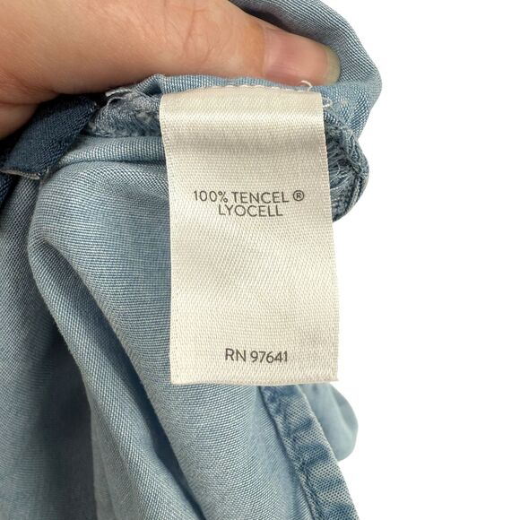 J. Jill Denim Blue Chambray Tiered Ruffle Bell Sleeve Blouse Top XLP Beachy READ - Picture 15 of 16